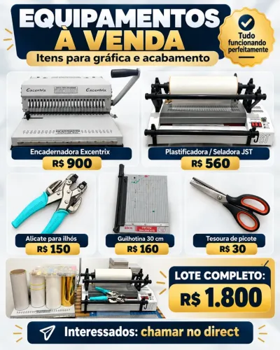 Encadernadora, Plastificadora, tesoura de picote, laminadora com suporte