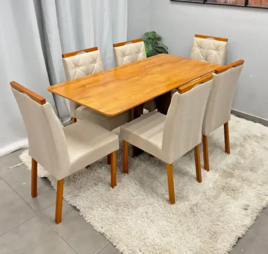 Mesa Jantar 160x80cm Sem Vidro e 6 Cadeiras Jasmim p87