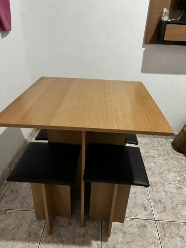 Conjunto Mesa Jantar Cozinha Pequena Compacta E Bancos 4 Lugares