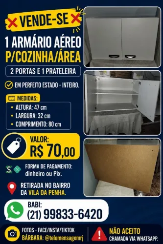 Armário aéreo de 2 portas e 1 prateleira. Leia