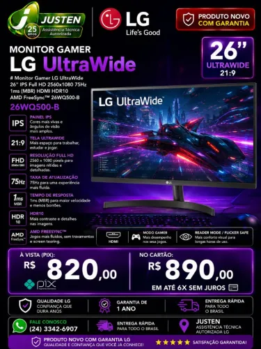 Monitor Gamer -  26WQ500B Lg na caixa