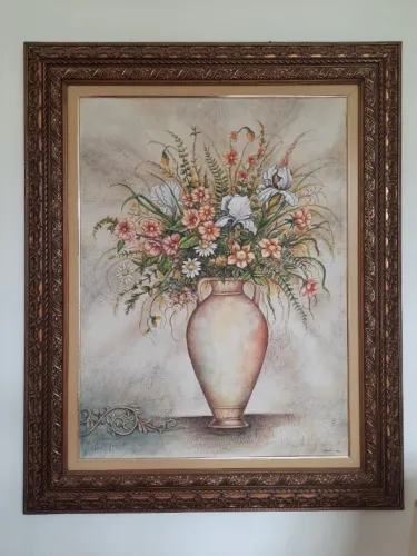 Quadro jarro de flores - tinta óleo com moldura