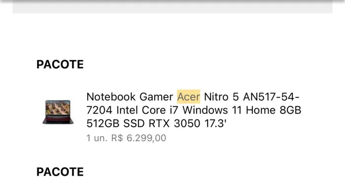NOTEBOOK GAMER ACER NITRO 5