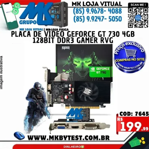 Placa De Vídeo Geforce Gt 730 4gb 128bit Ddr3 Gamer RVG