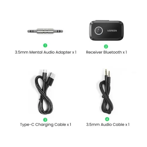 Adaptador Bluetooth Ugreen 5.3 - P/ Carro C/ Bateria Interna PRETO ou CINZA