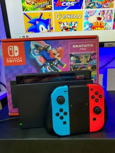 NINTENDO SWITCH V2 DESBL.. 128GB LOTADO DE JOGOS - SOMOS LOJA