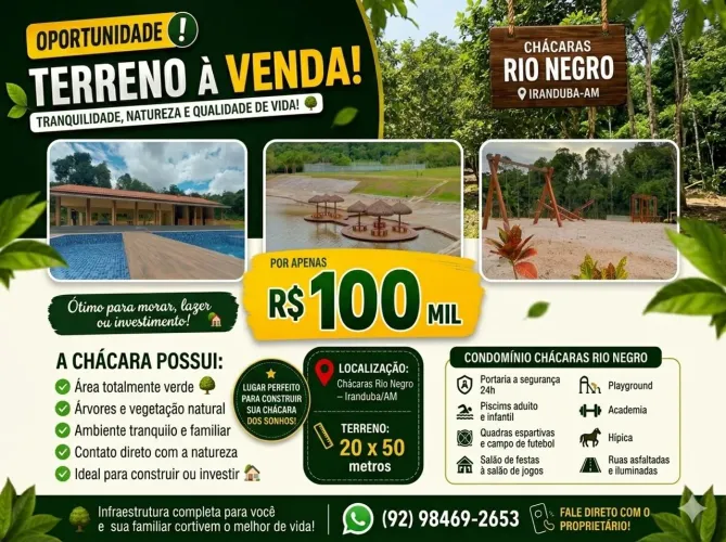 Lote 20x50m em Iranduba - Chácaras Rio Negro