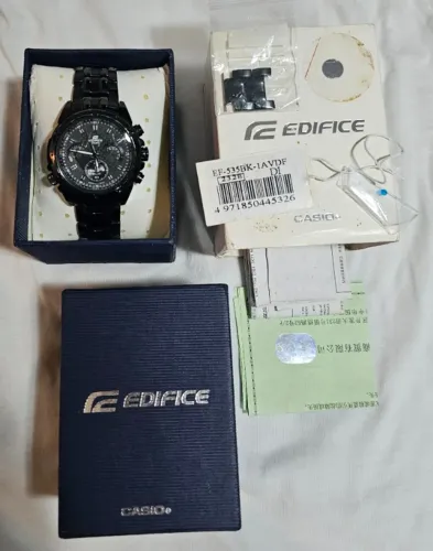Relógio Casio Edifice EF-535BK-1AV cronógrafo preto com caixa e elos extras 