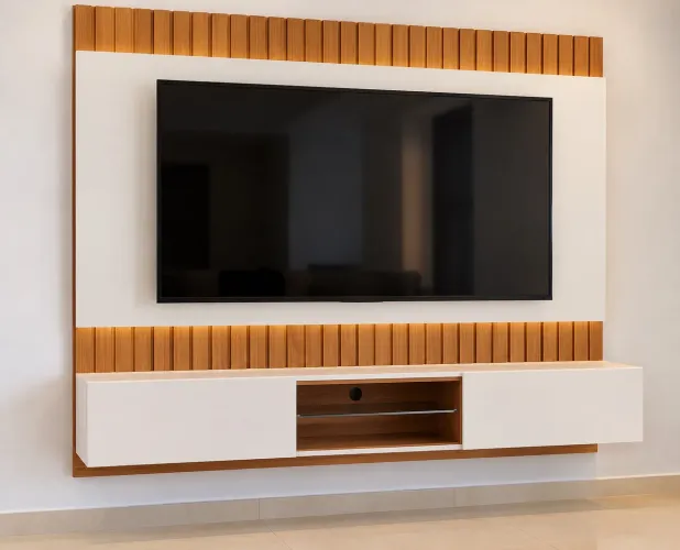 Painel Ripado para TV com Rack Suspenso | Tudo Novo Decor