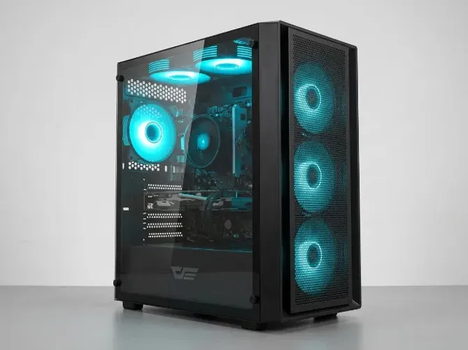 Gabinete Gamer Darkflash DK353 Mini + Kit 6 Fans Aigo AR12 PRO ARGB + Controladora e Contr