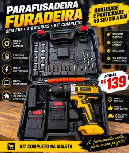 ? Parafusadeira e Furadeira Sem Fio - Kit Completo na Maleta