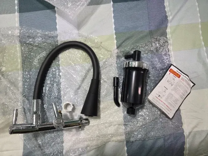 Torneira com Filtro Parede Preta Gourmet Flexível Cozinha C/ Ducha 2 Jatos