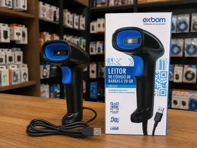 Leitor de Código de Barras e QR Code USB Exbom LCB-Q210