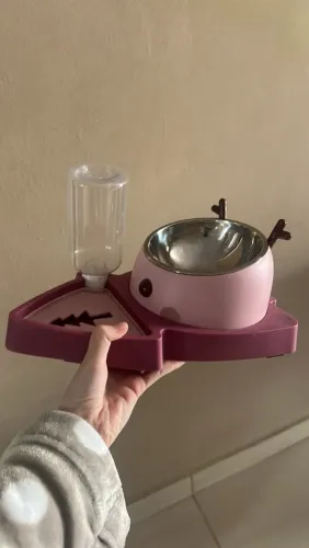 Comedouro pet rosa gatos e cachorros 