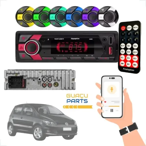 Radio Automotivo FirstOption Mp3 BT 50w4 6699 7 Cores C/Controle 2Usb