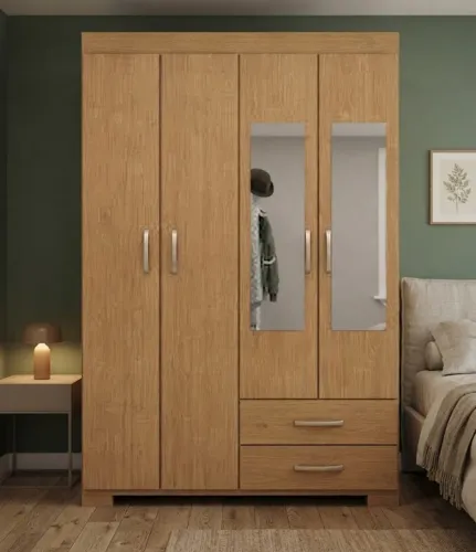 Guarda roupa solteiro 4 portas batentes com espelho incluso