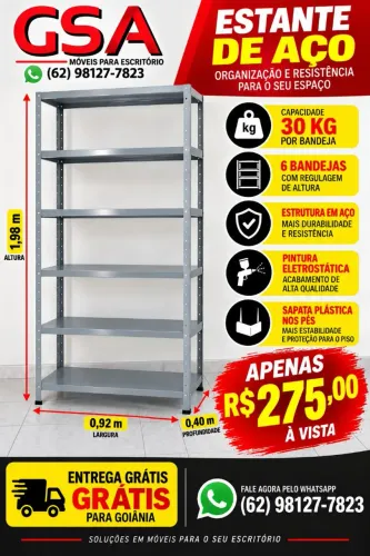 Estante de aço 40cm 6 bandejas ( Entrega grátis para Goiânia )