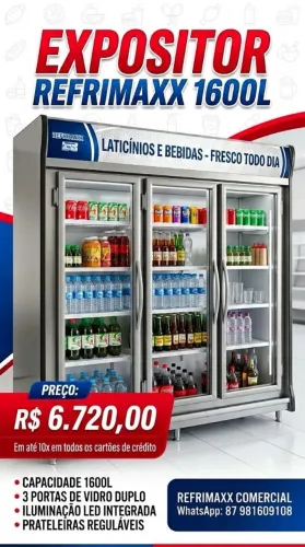 Expositor auto serviço Refrimaxx de 1600 litros de 3 portas.