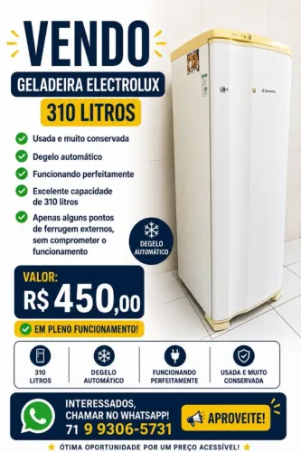 Vendo geladeira 310 litros Electrolux em perfeito funcionamento
