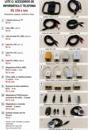 LOTE C/ ACESSÓRIOS DE INFORMÁTICA E TELEFONIA