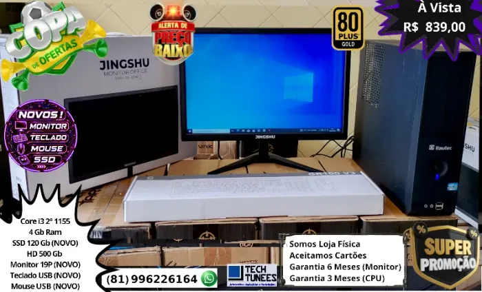 PC Computador Completo Core I3 - (4 Gb Ram-SSD 120, HD 500GB) - MONITOR 19 NOVO - OFERTA!