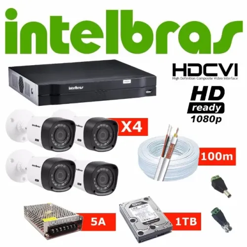 Kit 4 Câmeras FHD INTELBRAS+HD+instalação acesso Remoto+
