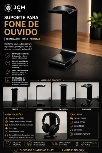 Suporte para Fone de Ouvido Headset - Organizador de Mesa