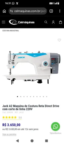 Máquina reta industrial Jack com corte de linha.