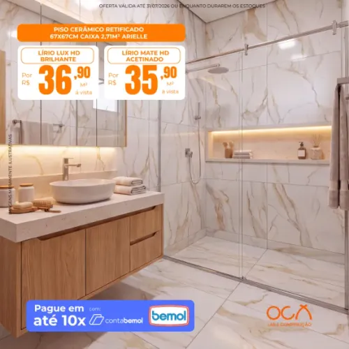 Piso Cerâmico Retificado 67x67cm Arielle - Caixa 2,71m²