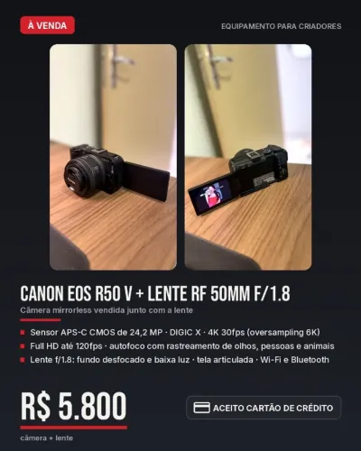 Canon EOS R50 (Mirrorless) + Lente Canon RF 50mm f/1.8 STM