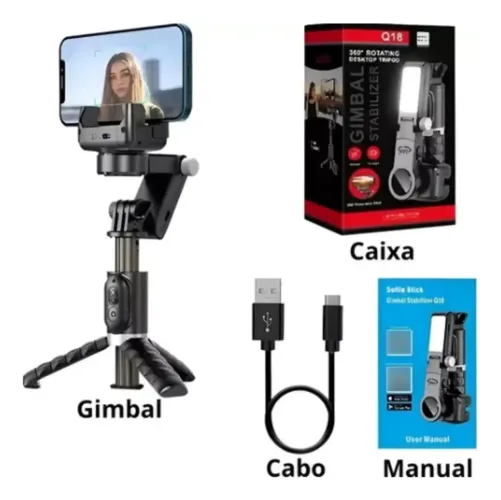 Gimbal Estabilizador Celular + Mini Tripé Controle Bluetooth