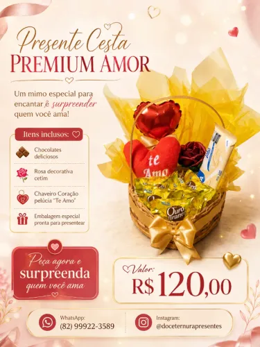 Cesta Coração Premium Amor | Parcela em 3x Cartão