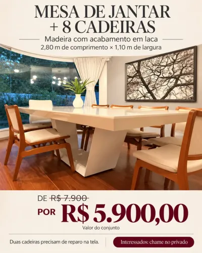 Mesa de Jantar Mobly Leblon Branca Laqueada - Até 10 Lugares