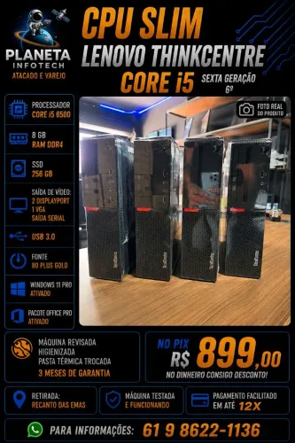 CPU Slim Lenovo ThinkCentre core i5 6500 com 8gb de ram DDR4 + SSD 256gb ( com garantia )