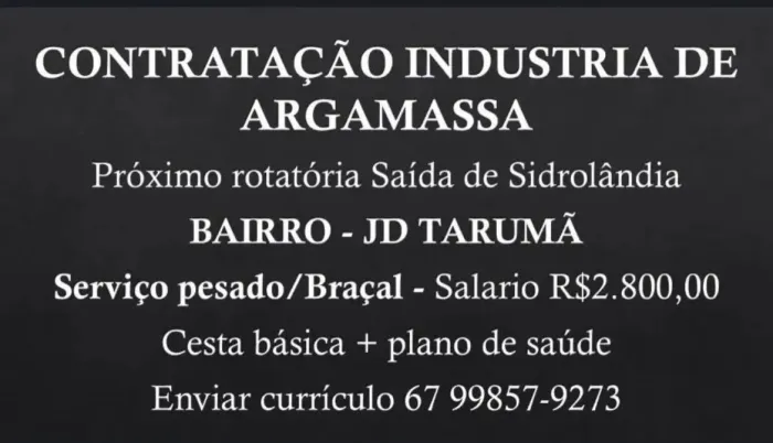 VAGA - OPERADOR DE PRODUÇÃO (INDÚSTRIA DE ARGAMASSA)
