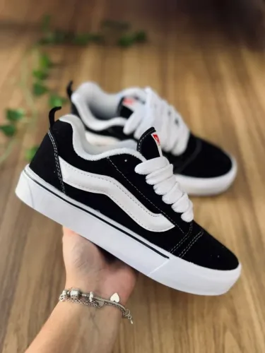 Tênis Casual Unissex | Estilo Vans KNU | Camurça preto e branco | 34 ao 43