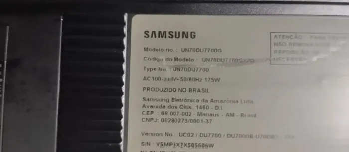 TV SAMSUNG UN70DU7700G - 70'' - Um cinema em sua casa - Sem uso!