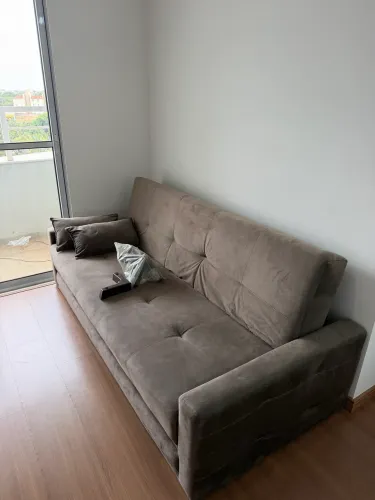 Sofá-cama 3 Lugares Matrix Grazi Com Revestimento Em Tecido Veludo Cappuccino