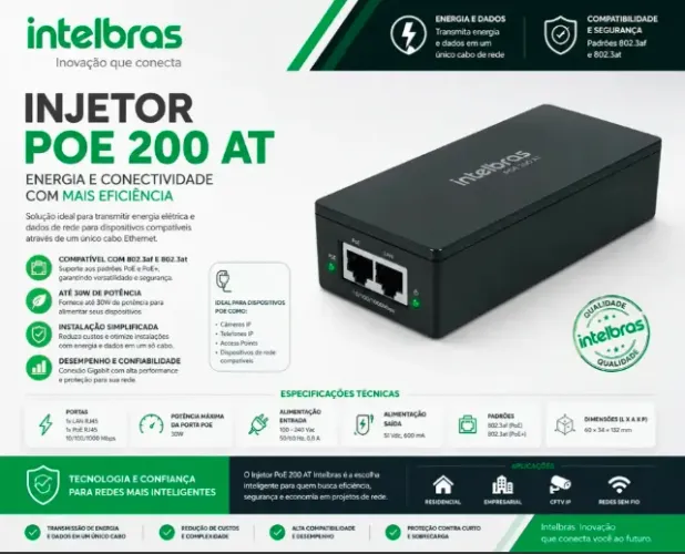 Poe 200 At Injetor Gigabit Ethernt Poe 802.3af/at Intelbras