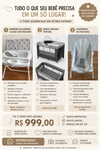 Banheira, Berço e Cadeirinha Bebê