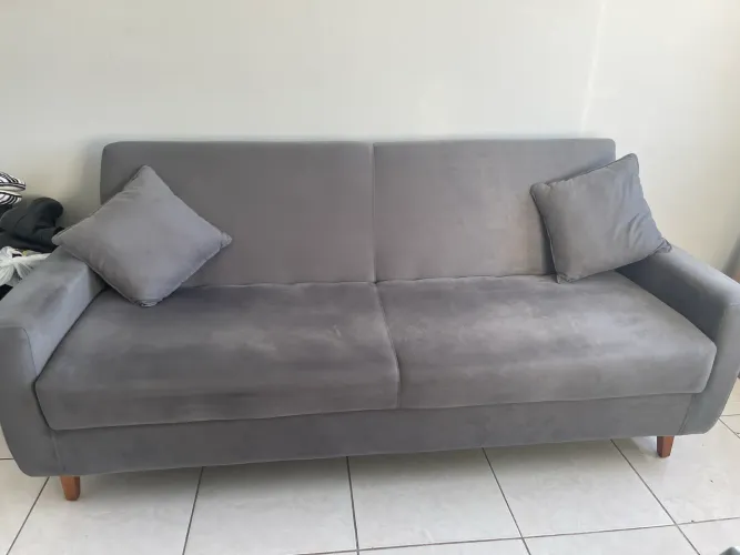 Sofá-cama Casal 3 Lugares Reclinável Veludo Matrix Emília.