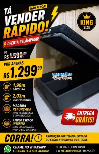 BASE BAÚ KING SIZE - NOVA | CINZA
