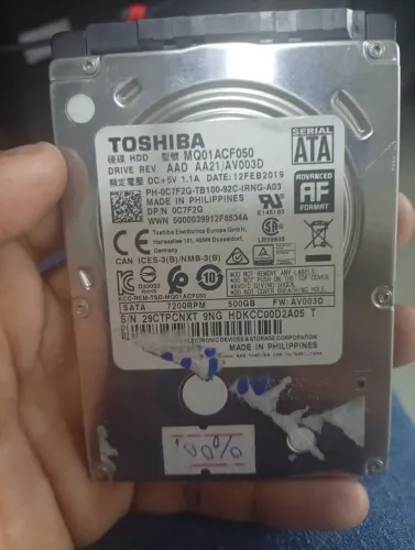 HD 500GB Toshiba SATA 2.5" (Alta Velocidade 7200 RPM) - 100% Saúde