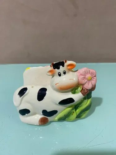 Porta Guardanapos de Cerâmica Vaca com Flores