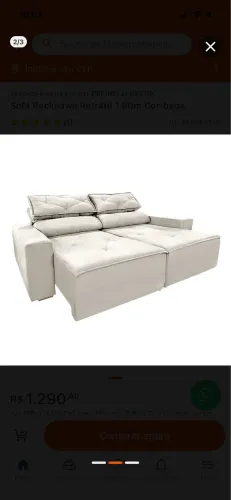 Sofá reclinável retrátil 1,80 m bege PEPINELLI DECOR