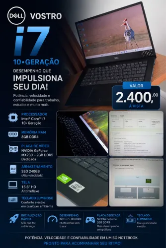Dell vostro i7 10?geração, 8GB de ram  , SSD240GB e placa vídeo GeForce 2GB