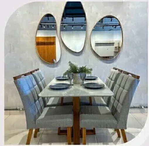Conjunto Mesa Emily tampo de vidro madeira c/ 4 cadeiras cad
