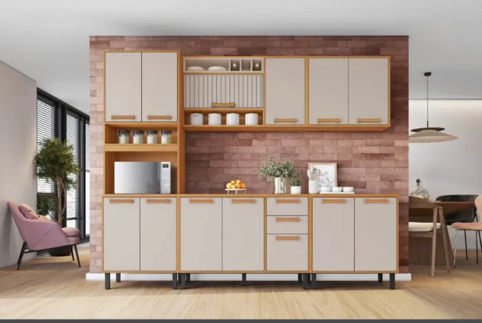 Cozinha Planejada Compacta com Tampo MDF e Puxadores Rose Gold