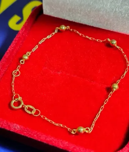 Pulseira Bolinha Criança Correntinha Elos Ouro 18 Kilates Peso 0.60 Grama 13 Cm