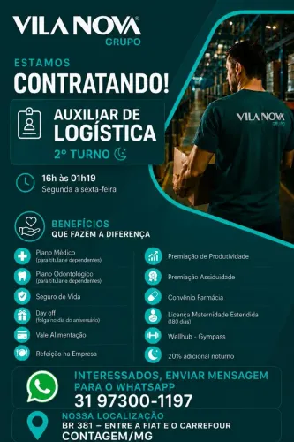 Auxiliar de logística 16 às 01h19 segunda a sexta